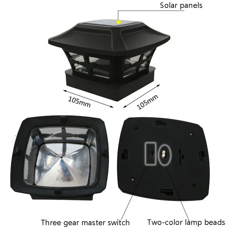 Đèn cột năng lượng mặt trời ngoài trời 4 inch ánh sáng trắng + ánh sáng trắng ấm đèn sân vườn, đen, trắng