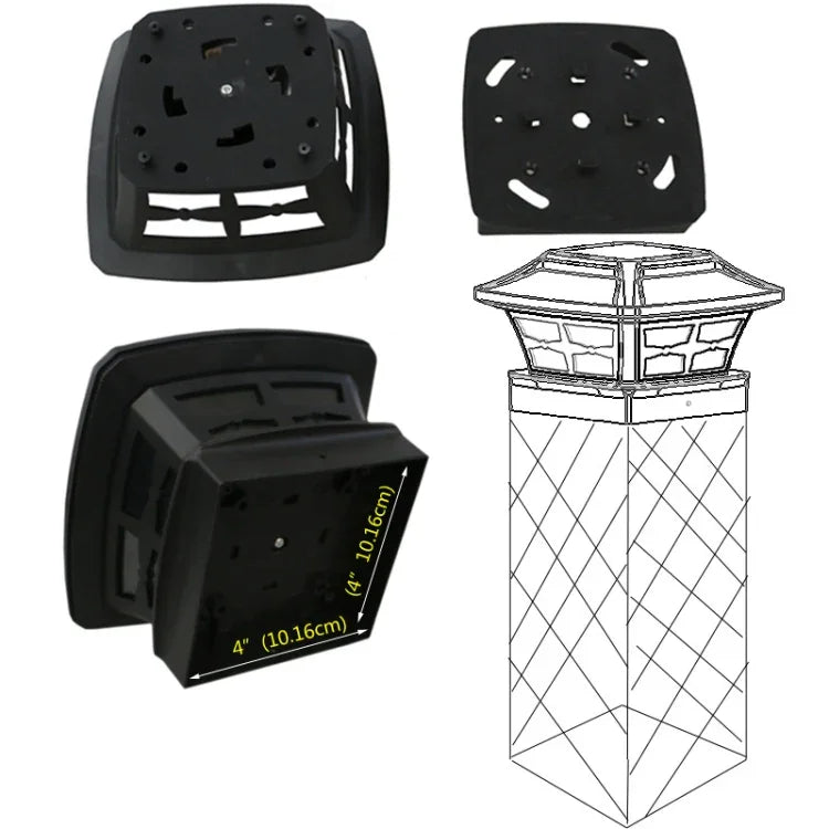 Đèn cột năng lượng mặt trời ngoài trời 4 inch ánh sáng trắng + ánh sáng trắng ấm đèn sân vườn, đen, trắng