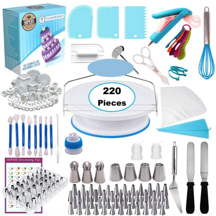 Bộ Dụng Cụ Trang Trí Bánh 220 trong 1 Bàn Xoay Bánh Bộ Đầu Phun Kem Bộ Khuôn Fondant, 220 Chiếc/Bộ