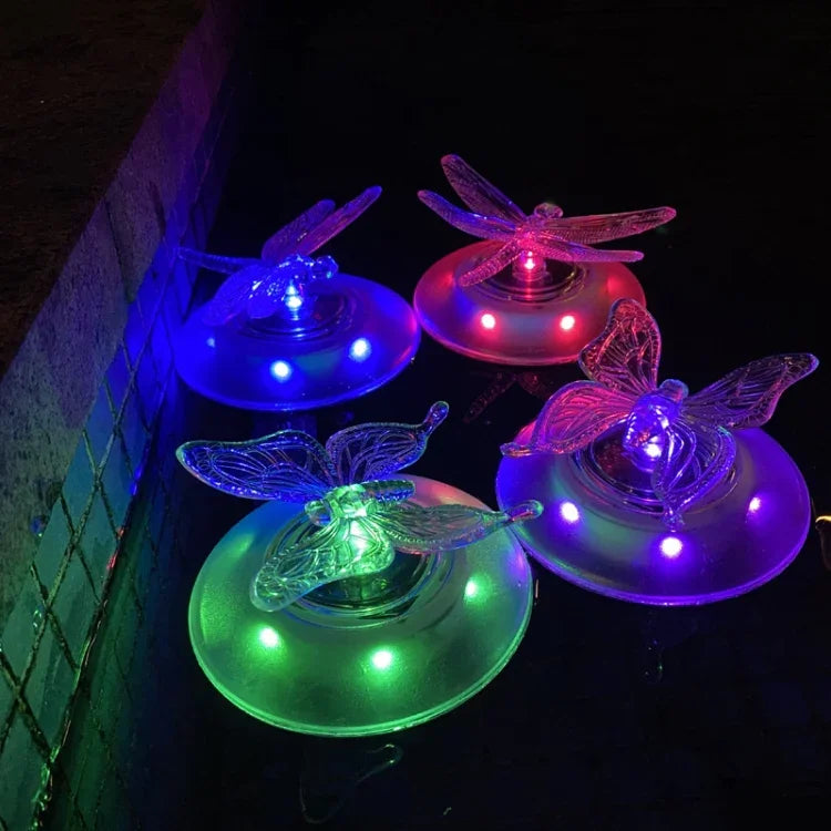 Đèn nổi hồ bơi năng lượng mặt trời ngoài trời biệt thự hồ bơi ánh sáng RGB, đèn cỏ sân vườn, hình bướm, chuồn chuồn