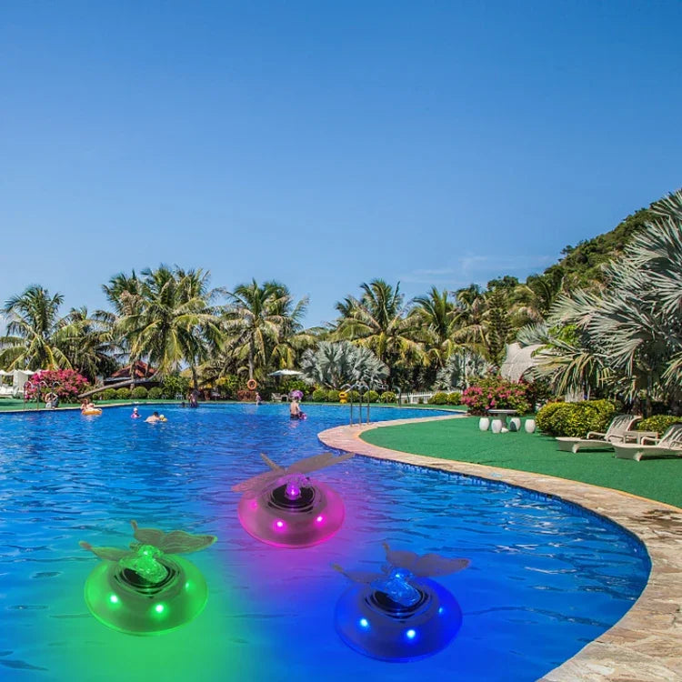 Đèn nổi hồ bơi năng lượng mặt trời ngoài trời biệt thự hồ bơi ánh sáng RGB, đèn cỏ sân vườn, hình bướm, chuồn chuồn