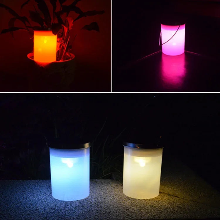 Đèn năng lượng mặt trời ngoài trời chống nước hình xô đèn LED sân vườn treo sân, đèn ngủ, ánh sáng nhiều màu, ánh sáng trắng, ánh sáng ấm