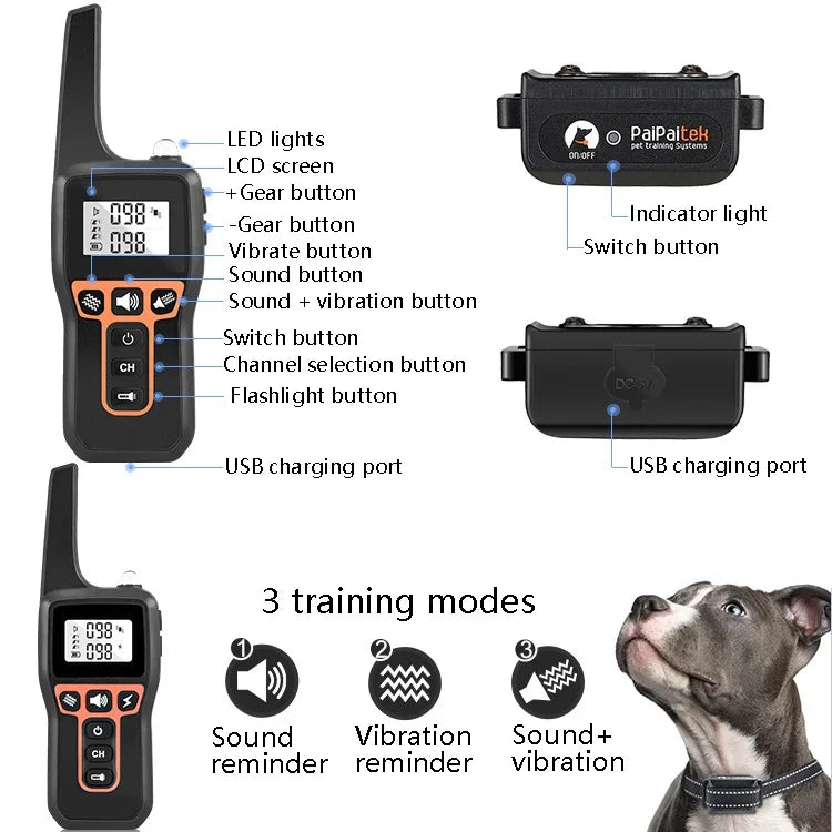 PaiPaitek PD529V-1 Thiết Bị Huấn Luyện Chó Chống Sủa Vòng Cổ Rung Điều Khiển Từ Xa 1000M, Dụng Cụ Huấn Luyện Thú Cưng, PD529V-1
