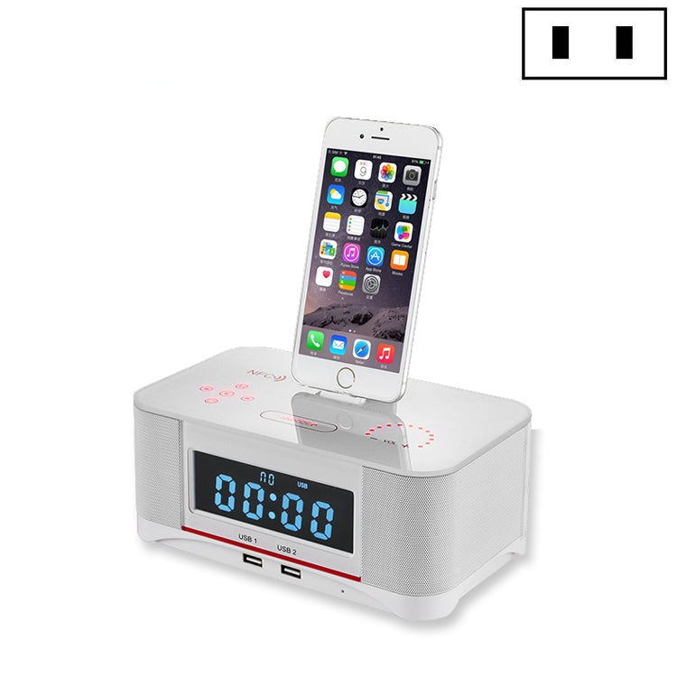 Đế sạc A8 loa Bluetooth NFC kèm đồng hồ báo thức, phích cắm Mỹ, Anh, EU