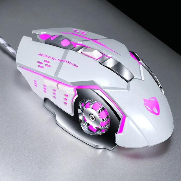 Chuột chơi game có dây T-WOLF V6 giao diện USB 6 nút 3200 DPI lập trình macro cơ học phát sáng 7 màu, chiều dài cáp: 1,5m, Phiên bản âm thanh định nghĩa macro đen bạc, Phiên bản âm thanh định nghĩa macro xám sắt