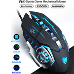 Chuột chơi game có dây T-WOLF V6 giao diện USB 6 nút 3200 DPI lập trình macro cơ học phát sáng 7 màu, chiều dài cáp: 1,5m, Phiên bản âm thanh định nghĩa macro đen bạc, Phiên bản âm thanh định nghĩa macro xám sắt