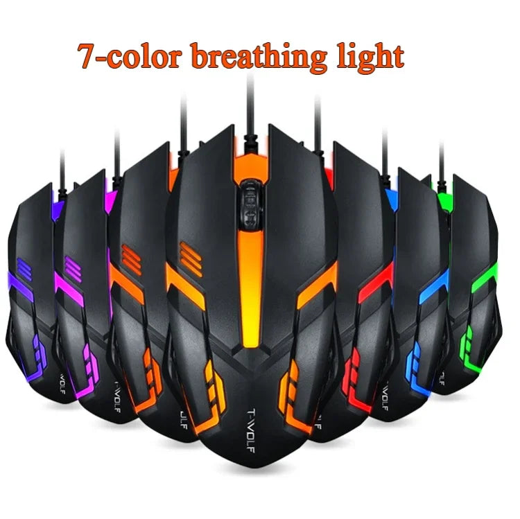 2 chiếc chuột có dây T-WOLF V1 giao diện USB 3 nút 1200 DPI, chuột chơi game đèn nền 7 màu, chiều dài cáp: 1.35m
