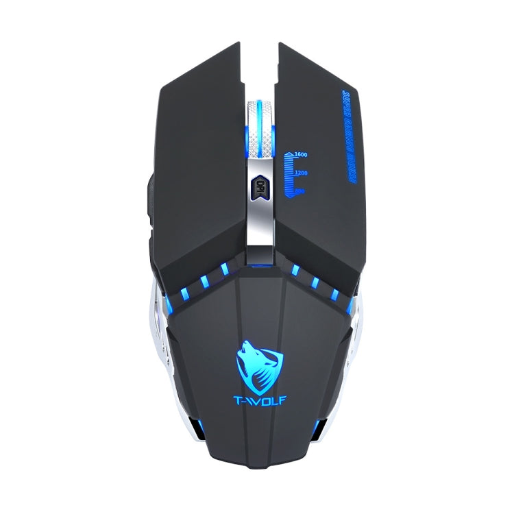 Chuột chơi game văn phòng không dây sạc lại T-WOLF Q15 6 nút 1600 DPI im lặng với đèn thở 7 màu, Công nghệ đen, Đen sao, Trắng ngọc trai