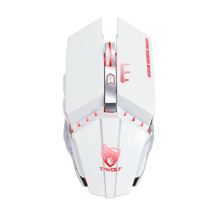 Chuột chơi game văn phòng không dây sạc lại T-WOLF Q15 6 nút 1600 DPI im lặng với đèn thở 7 màu, Công nghệ đen, Đen sao, Trắng ngọc trai