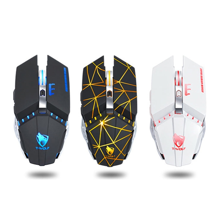 Chuột chơi game văn phòng không dây sạc lại T-WOLF Q15 6 nút 1600 DPI im lặng với đèn thở 7 màu, Công nghệ đen, Đen sao, Trắng ngọc trai