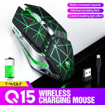 Chuột chơi game văn phòng không dây sạc lại T-WOLF Q15 6 nút 1600 DPI im lặng với đèn thở 7 màu, Công nghệ đen, Đen sao, Trắng ngọc trai
