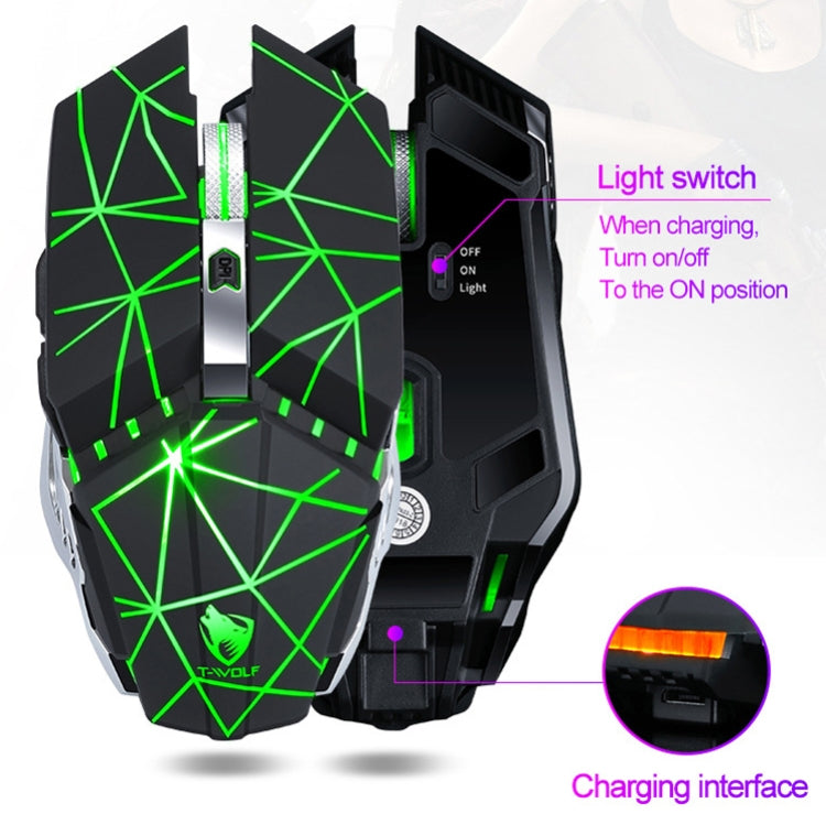 Chuột chơi game văn phòng không dây sạc lại T-WOLF Q15 6 nút 1600 DPI im lặng với đèn thở 7 màu, Công nghệ đen, Đen sao, Trắng ngọc trai