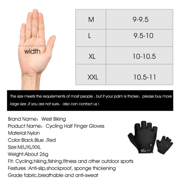 Găng tay đi xe đạp WEST BIKING YP0211218 thoáng khí, ngắn, chống trượt, nửa ngón, M, L, XL, 2XL