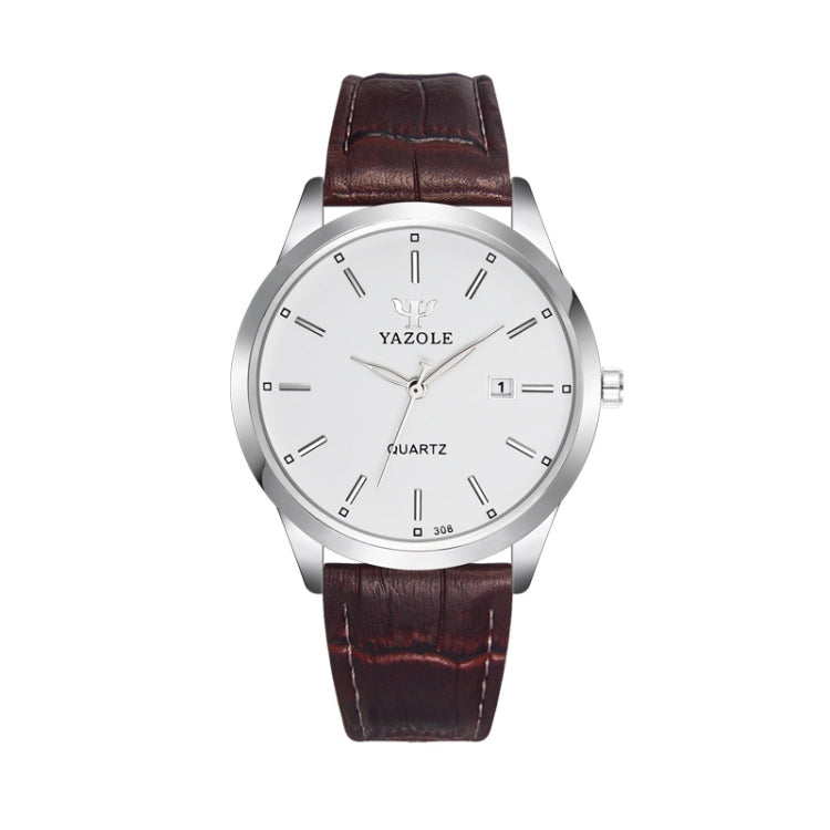 Đồng hồ quartz phát sáng nam YAZOLE 308, mặt trắng dây nâu, mặt trắng dây đen, mặt đen dây đen, mặt đen dây nâu, mặt trắng dây thép bạc, mặt đen dây thép bạc, vỏ đen mặt đen dây đen