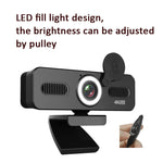 Camera máy tính độ phân giải cao mạng không cần driver với đèn làm đẹp, micro đa hướng, chiều dài cáp: 1.8m, 1080P, 2K, 4K