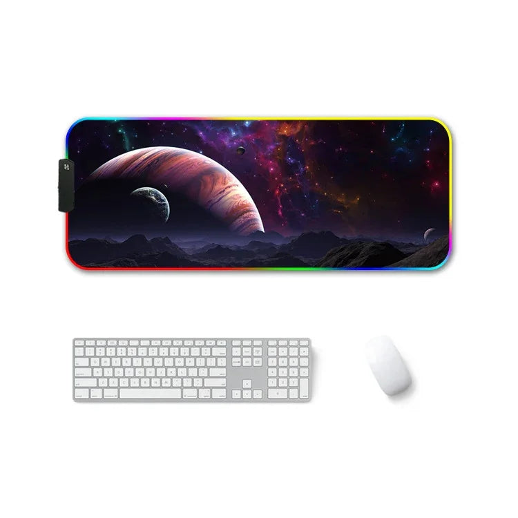 F-01 Rubber Thermal Transfer RGB Luminous Non-Slip Mouse Pad, 350x900x3mm, 350x900x4mm, 400x900x3mm, 400x900x4mm