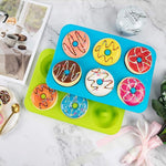 Dụng cụ nướng lò, khuôn bánh donut silicone, 8 khuôn nâu đều, 6 khuôn xanh đều, 6 khuôn tím đều, 6 khuôn xanh lá đều, 6 khuôn cam đều, 6 khuôn vàng đều, 6 khuôn đỏ đều