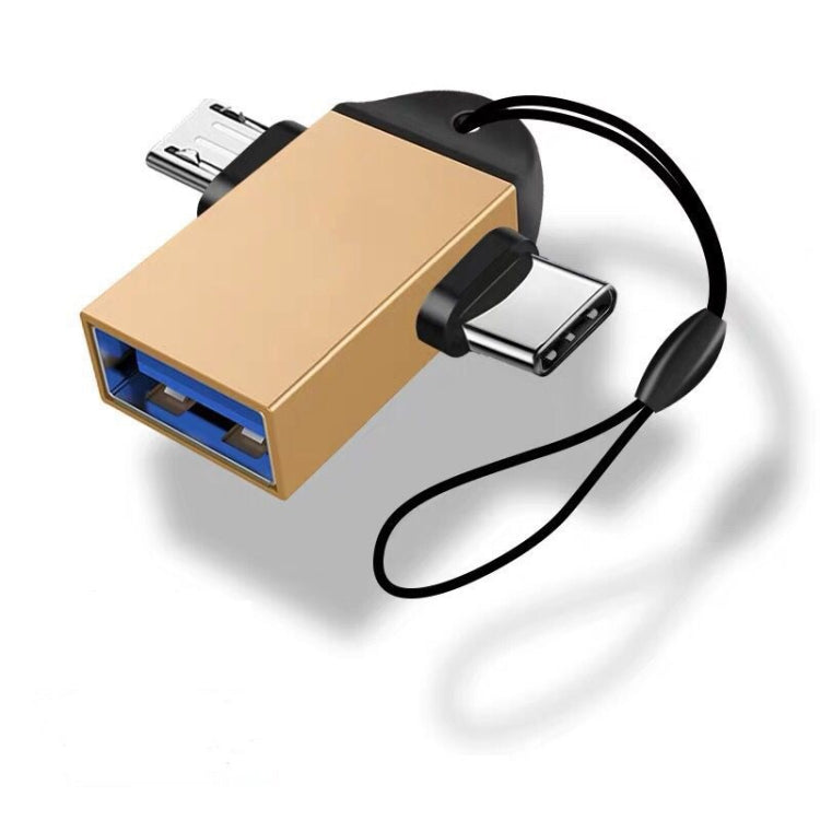 10 cái LI-09 USB 3.0 cái sang USB-C / Type-C + Micro USB đực đa chức năng OTG Adapter có dây đeo, màu đen, vàng, bạc, vàng hồng