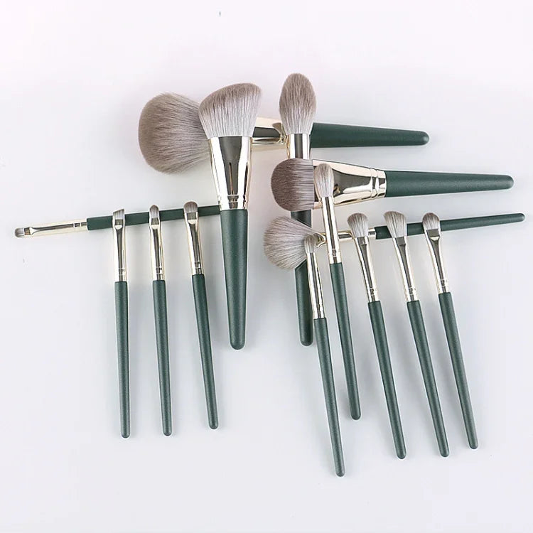Bộ cọ trang điểm cán gỗ mềm, 14 cây cọ, kèm túi đựng cọ có dây đeo, kèm hộp đựng cọ