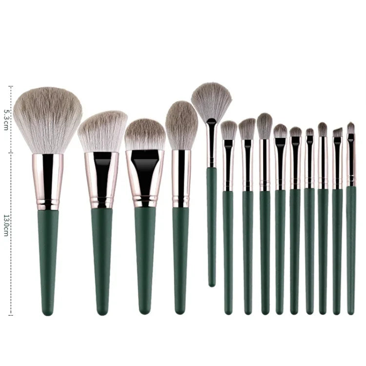Bộ cọ trang điểm cán gỗ mềm, 14 cây cọ, kèm túi đựng cọ có dây đeo, kèm hộp đựng cọ