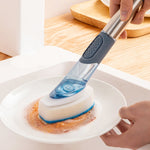 Bàn chải cọ chảo dầu bẩn nhà bếp có thể thêm chất tẩy rửa, bàn chải bọt biển cán dài, màu xanh dương, hồng, xám