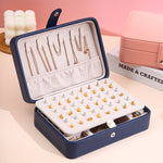 Double-Layer Leather Portable Simple Earrings Ring Jewelry Storage Box, 16 x 11 x 5cm