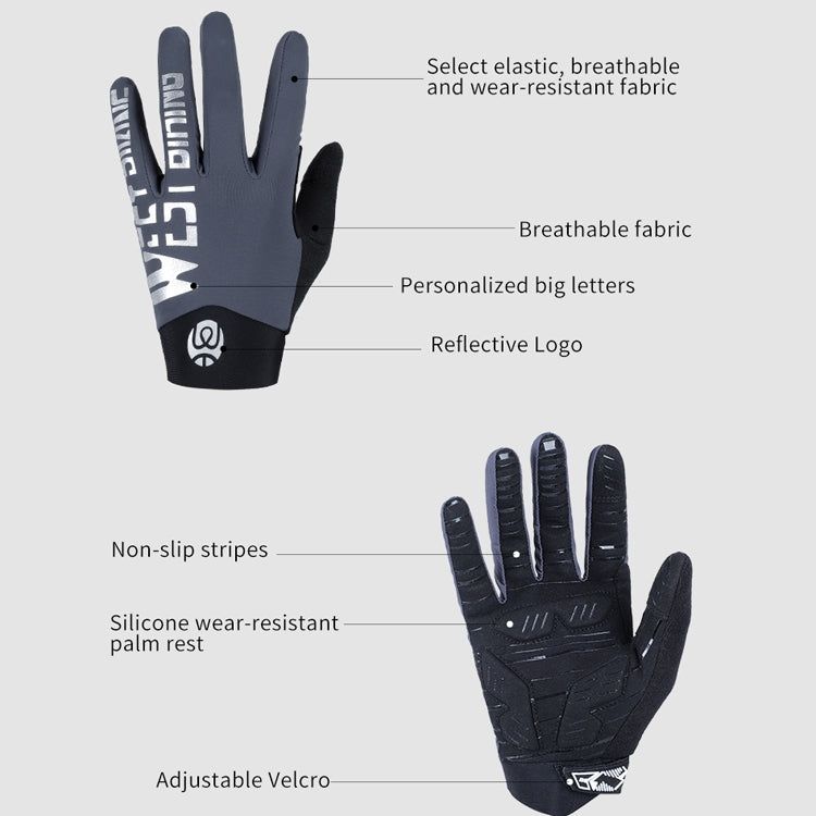 Găng tay thể thao đi xe đạp WEST BIKING YP0211214 dài ngón giảm sốc chống trượt cảm ứng, M, L, XL