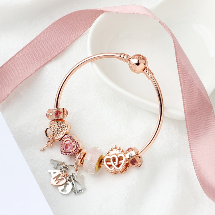 Vòng tay trang trí khóa trái tim tình yêu vàng hồng MGZ03, chiều dài: 18cm, 19cm, 20cm