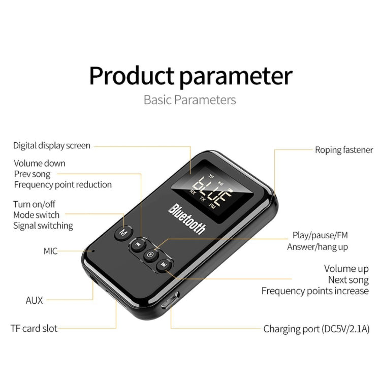 Bộ thu phát Bluetooth 5.0 2 trong 1 cho máy tính, loa, xe hơi FM, màu đen