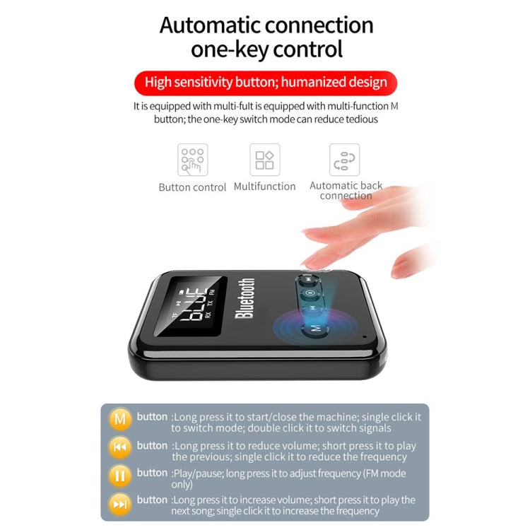 Bộ thu phát Bluetooth 5.0 2 trong 1 cho máy tính, loa, xe hơi FM, màu đen