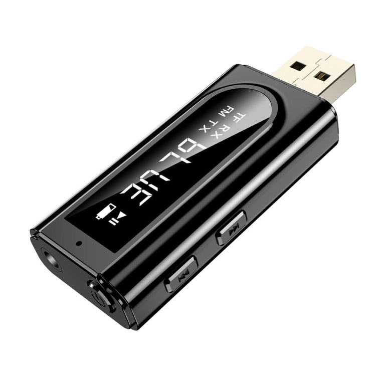 Bộ chuyển đổi Bluetooth 5.0 USB cho xe hơi Bộ thu FM + AUX Âm thanh đầu ra kép Bộ phát stereo, K9 Đen