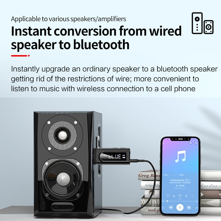 Bộ chuyển đổi Bluetooth 5.0 USB cho xe hơi Bộ thu FM + AUX Âm thanh đầu ra kép Bộ phát stereo, K9 Đen