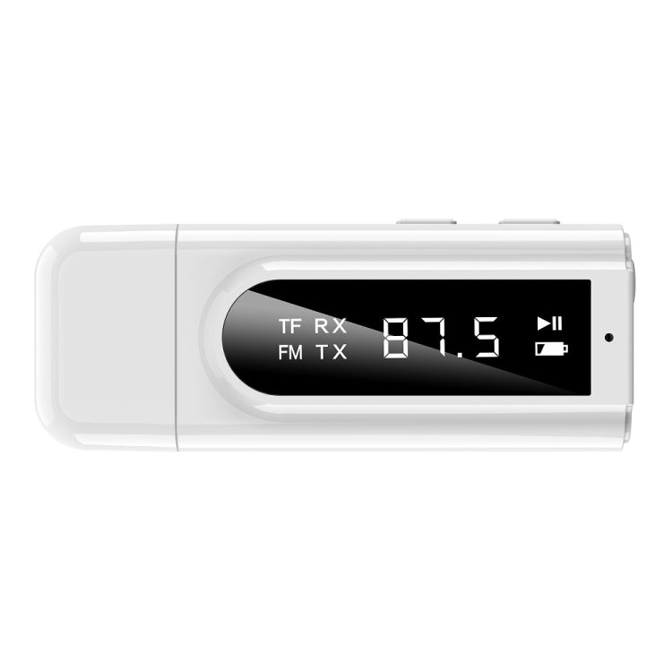 Bộ chuyển đổi Bluetooth 5.0 USB cho xe hơi Bộ thu FM + AUX Âm thanh đầu ra kép Bộ phát stereo, K9 Trắng
