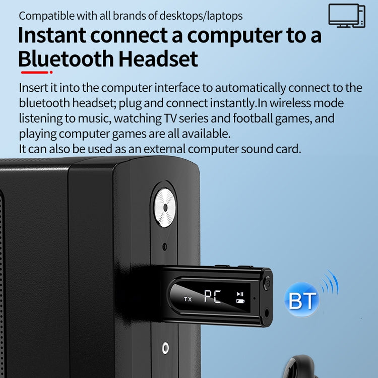 Bộ chuyển đổi Bluetooth 5.0 USB cho xe hơi Bộ thu FM + AUX Âm thanh đầu ra kép Bộ phát stereo, K9 Trắng
