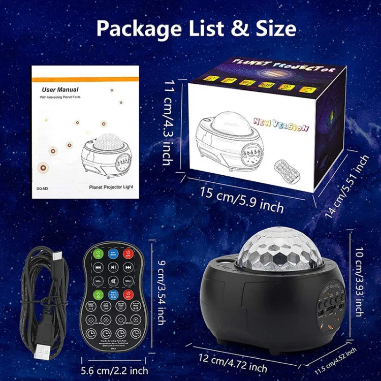 DQ-M3 Đèn Bầu Trời Sao Quay LED Bluetooth Nhạc Máy Chiếu Hành Tinh Đại Dương Hỗ Trợ Thẻ TF, Kiểu:, USB + Bluetooth, Pin + Bluetooth