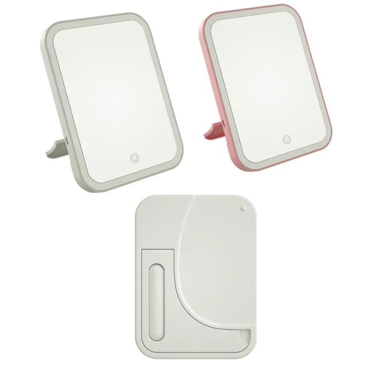 Bộ 2 gương trang điểm LED có đèn chiếu sáng, gương bàn trang điểm ký túc xá, gương gập di động nhỏ cho nữ, kiểu dáng: đèn đơn sắc sạc (trắng), đèn đơn sắc sạc (hồng), đèn đơn sắc cắm điện (trắng)