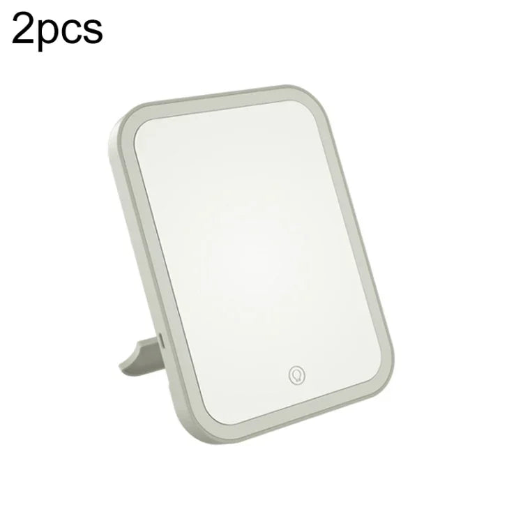 Bộ 2 gương trang điểm LED có đèn chiếu sáng, gương bàn trang điểm ký túc xá, gương gập di động nhỏ cho nữ, kiểu dáng: đèn đơn sắc sạc (trắng), đèn đơn sắc sạc (hồng), đèn đơn sắc cắm điện (trắng)