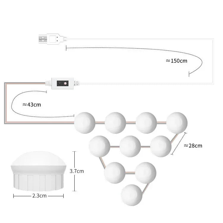 Đèn Gương Trang Điểm LED Đèn Chiếu Sáng Làm Đẹp Cảm Ứng Quét Tay Đèn Trước Gương, 2 Bóng, 6 Bóng, 10 Bóng, 14 Bóng