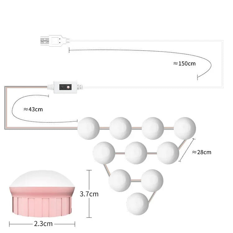 Đèn Trang Điểm LED Đèn Trước Gương Làm Đẹp Đèn Chiếu Sáng Cảm Ứng Quét Tay, 2 Bóng, 6 Bóng, 10 Bóng, 14 Bóng
