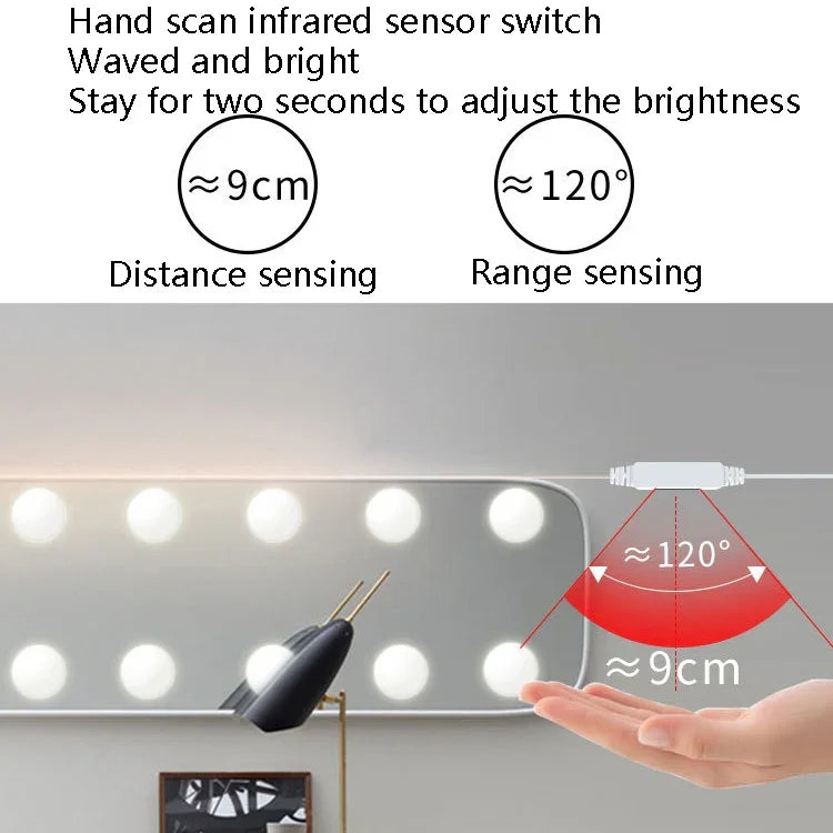 Đèn Trang Điểm LED Đèn Trước Gương Làm Đẹp Đèn Chiếu Sáng Cảm Ứng Quét Tay, 2 Bóng, 6 Bóng, 10 Bóng, 14 Bóng