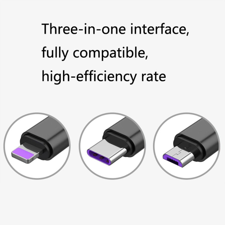 2 CÁI ZZ034 Cáp sạc nhanh USB sang 8 Pin + USB-C / Type-C + Micro USB 3 trong 1, Kiểu dáng:, 5A Siêu nhanh-Đen, Mini-Bạc, Mini-Đỏ, Mini-Xanh dương, Mini-Đen
