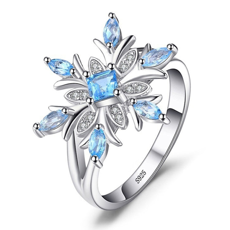 Nhẫn trang sức nữ bạc 925 hình bông tuyết đá topaz xanh dương thời trang, size 6, 7, 8, 9, 10