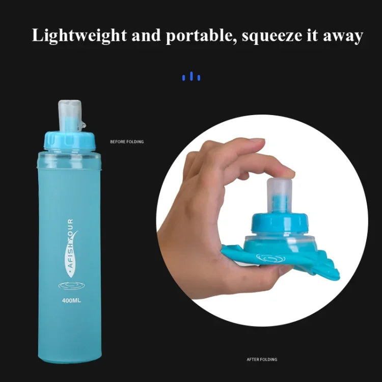 Bình Nước Mềm Thể Thao Ngoài Trời AFISHTOUR TPU Bình Nước Marathon Gấp Gọn, Dung Tích:, 400ml (Xanh Dương), 400ml (Trong Suốt), 300ml (Xanh Dương), 300ml (Trong Suốt)