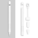 Bộ 2 Bộ 4 trong 1 Vỏ bảo vệ silicone cho bút cảm ứng + Bộ dây chống mất cho Apple Pencil 1, Trắng Ngọc, Đen Mực, Xanh Bạc Hà, Hồng Tươi, Đỏ, Xanh Đêm