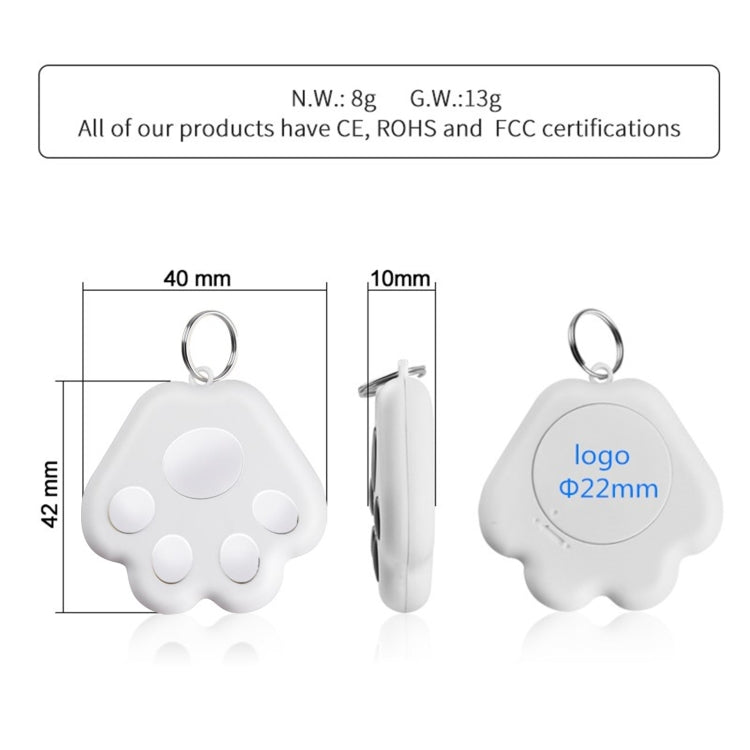 2 chiếc thiết bị chống mất Bluetooth HYC-09 hình chân chó, định vị thú cưng, móc khóa tìm kiếm thông minh báo động hai chiều, màu xanh da trời nhạt, xanh lá, hồng, đỏ, xanh đậm, xám đậm, đen, trắng