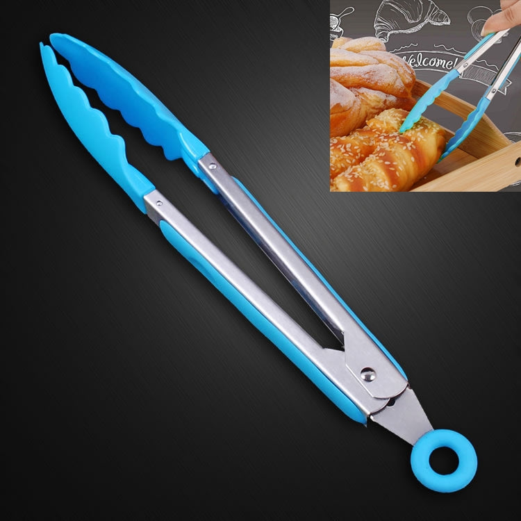Kẹp thức ăn silicone bếp, cán thép không gỉ, kẹp thức ăn cán thép (xanh dương)