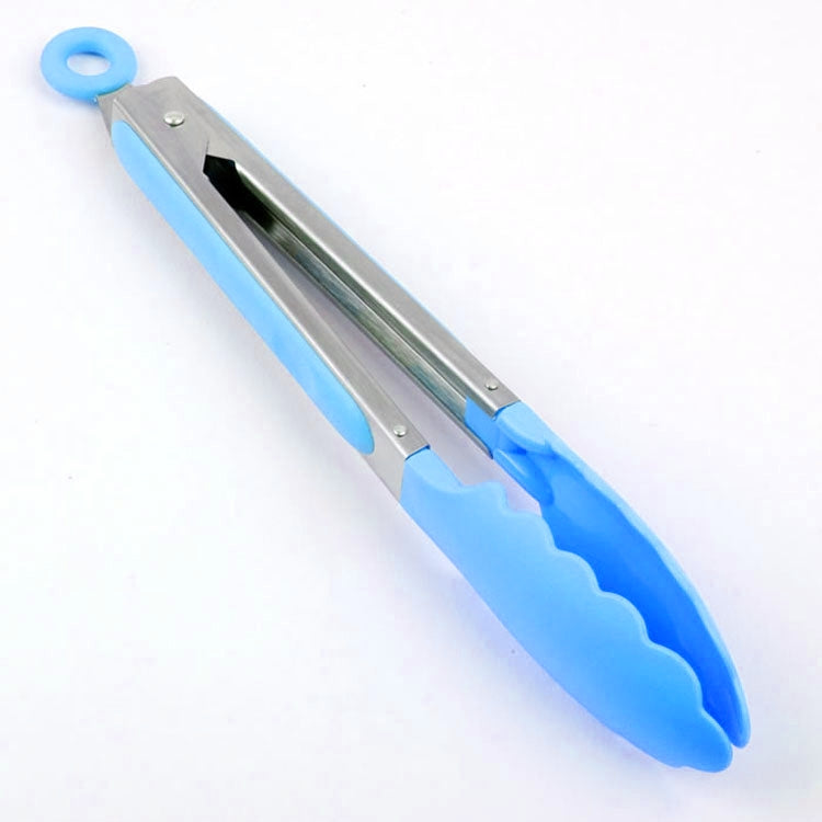 Kẹp thức ăn silicone bếp, cán thép không gỉ, kẹp thức ăn cán thép (xanh dương)
