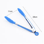 Kẹp thức ăn silicone bếp, cán thép không gỉ, kẹp thức ăn cán thép (xanh dương)
