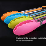 Kẹp thức ăn silicone bếp, cán thép không gỉ, kẹp thức ăn cán thép (xanh dương)
