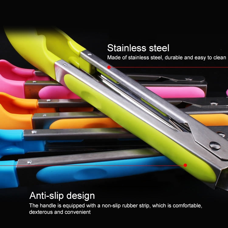 Kẹp thức ăn silicone bếp, cán thép không gỉ, kẹp thức ăn cán thép (xanh dương)